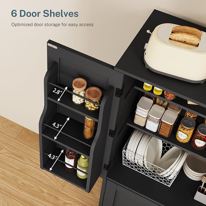TEENFON Storage Cabinet with 4 Doors, Kitchen Cabinet with 6 Door Shelves - Image 7
