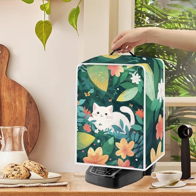 Cat Green Leaves Coffee Machine Covers Anti Dust Covers - Image 5