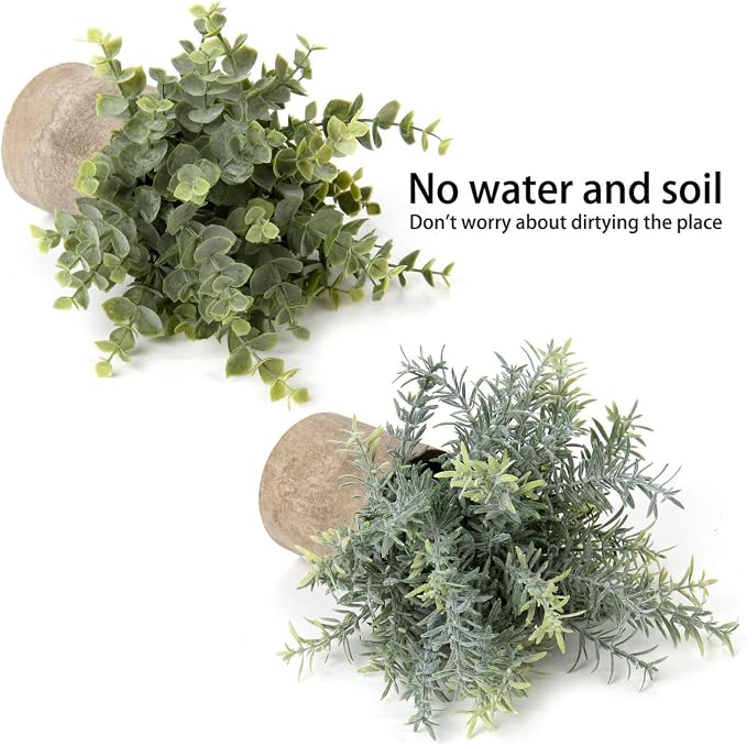 Briful Artificial Potted Plants Set of 2 Small Faux Plant Eucalyptus Mini Fake - Image 3