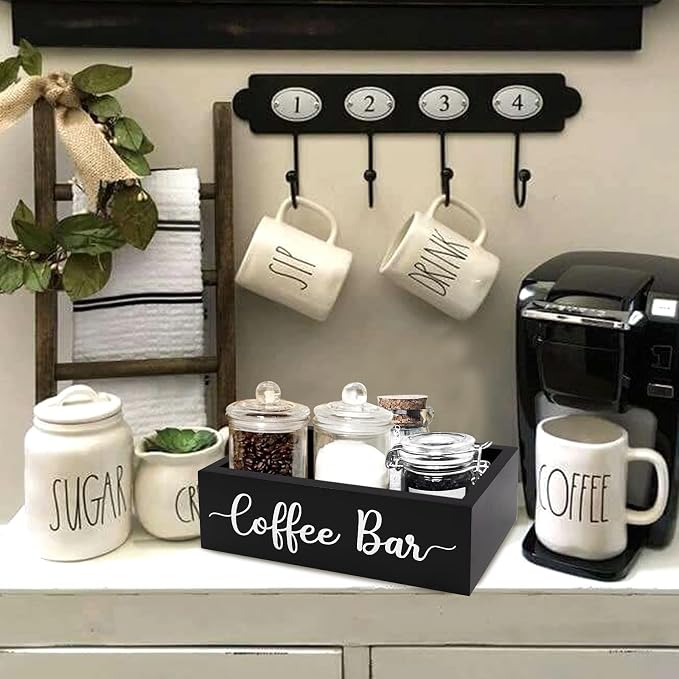 Coffee Station Organizer Coffee Bar Wood Countertop Accessories - Image 6