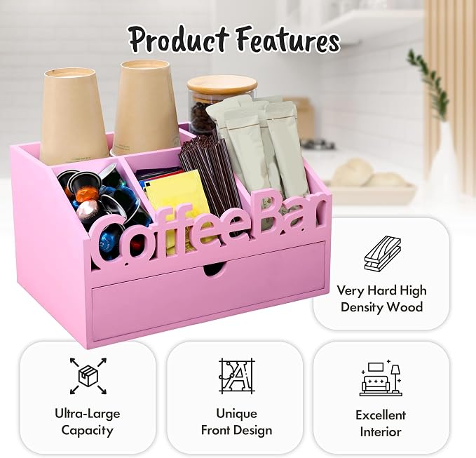 Coffee Bar Organizer Countertop, Wood Coffee Station - Image 7