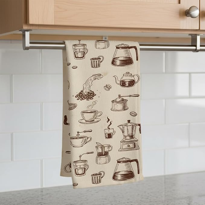 Coffee Kitchen Towel Vintage Coffee Beans Brewing Equipment Linen Texture Quick - Image 2