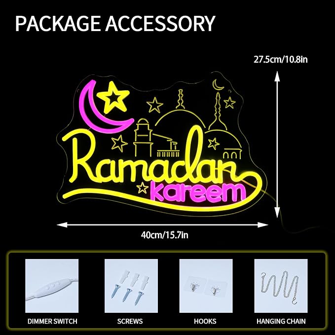 Ramadan Kareem Neon Sign for Wall Decor Dimmable Islamic Mubarak Led Neon - Image 3
