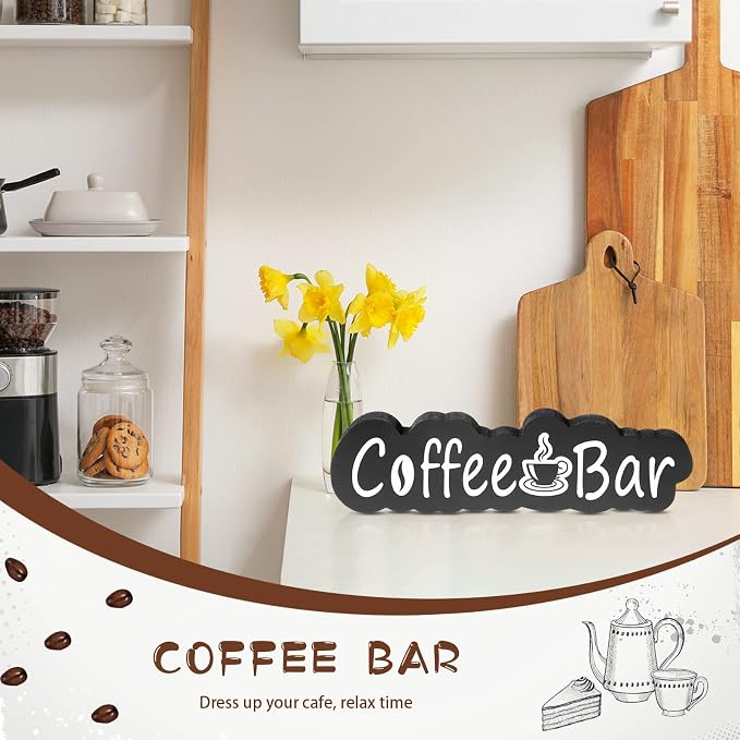Coffee Bar Decor 8.1 x 2.2 Inches Wood Coffee Bar Sign Rustic Sign Small - Image 7