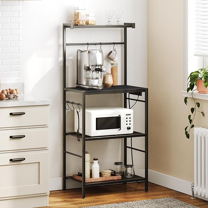 MAHANCRIS Bakers Rack with Power Outlet, Kitchen Storage Shelf with 6 Hooks - Image 2