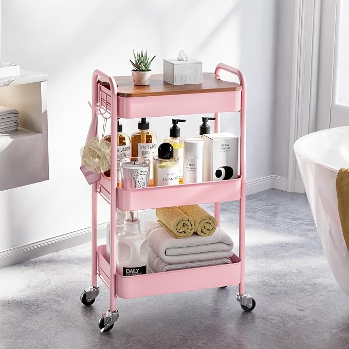 TOOLF 3-Tier Rolling Cart with Table Top, Metal Storage Cart on Wheels - Image 2