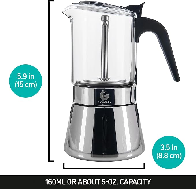 Coffee Gator 4 Cup Moka Pot, 6.7oz Stovetop Espresso Maker - Image 2