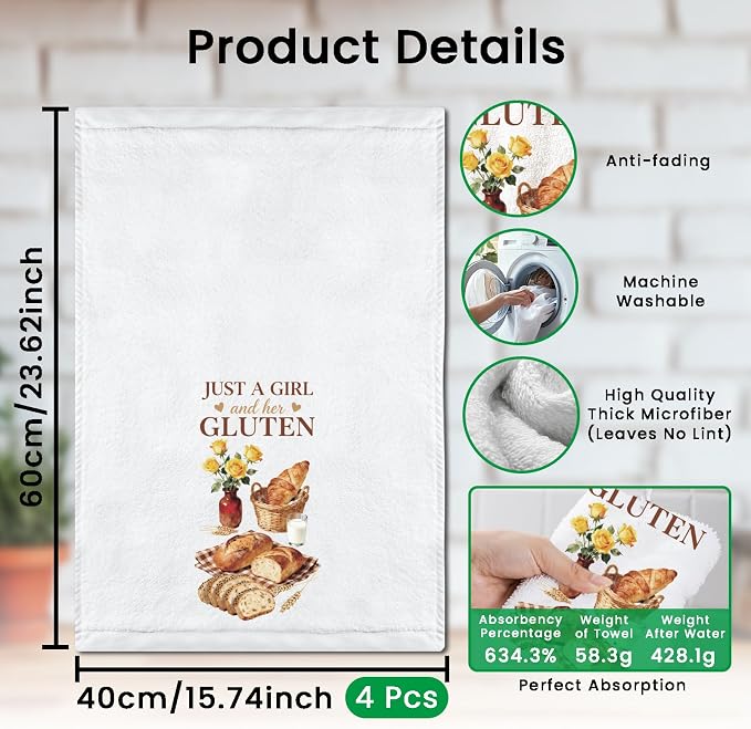 CUTHOLLOW Baking Bread Decorative Kitchen Towels Set of 4, 15.74"x23.62" Soft & - Image 2