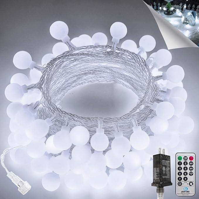 100LED Connectable Classroom String Lights Indoor Outdoor, 43ft White Globe by LORRYTE