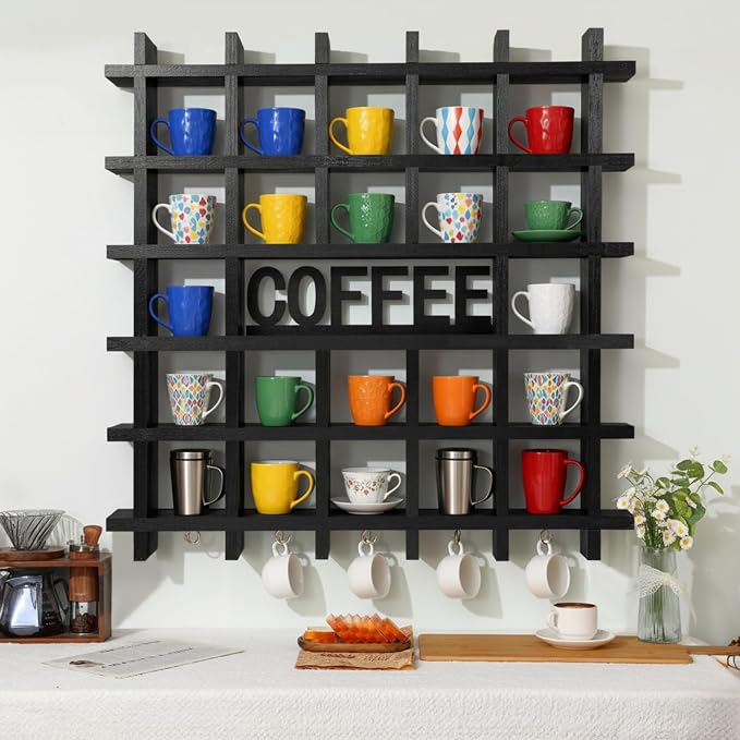 Suzile Oversize Coffee Mug Display Rack Wood Mug Display Shelf by Suzile