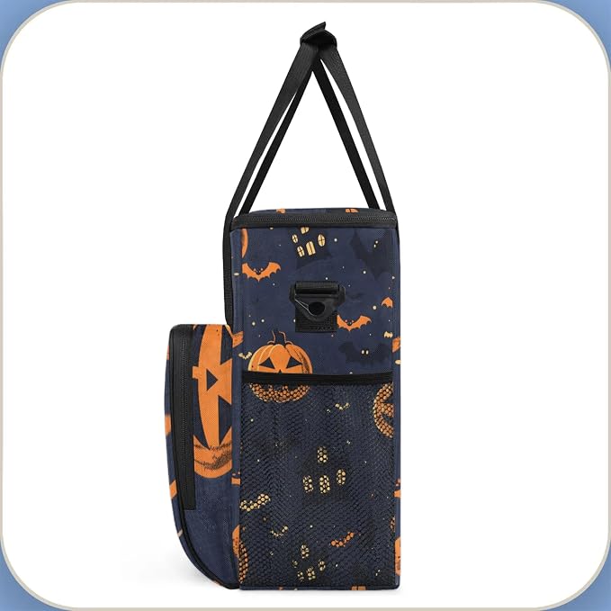 Halloween Pumpkin Bat Coffee Maker Carring Bag, Large Insulated Storage - Image 4
