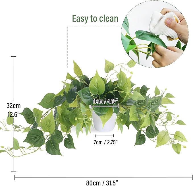 Tiita 2 Pack Fake Plants Artificial Scindapsus Aureus in Pots, Realistic Fake - Image 2