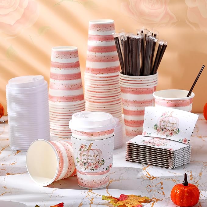 Pickmesh 50 Set 12oz Little Pumpkin Coffee Cups Sets Fall Baby Shower Party - Image 4