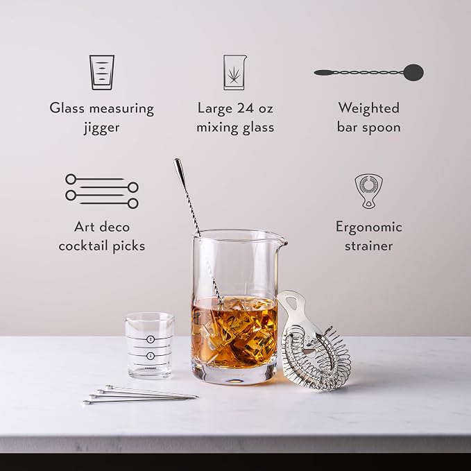 Cork & Mill Cocktail Mixing Glass, Old Fashioned Kit, Large 24 oz Crystal - Image 2