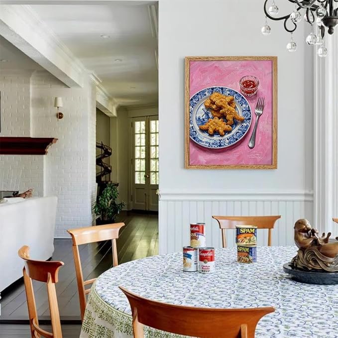 Framed Funny Kitchen Wall Art 24x36 inch Dining Room Food Canvas Poster Dino - Image 5