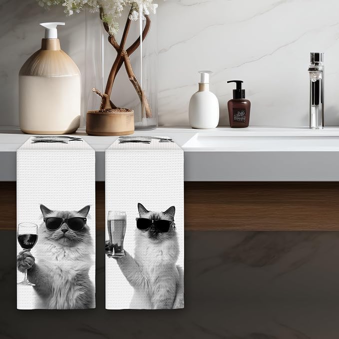 Ragdoll Cat Gifts Wine Kitchen Towels Set of 2, Funny Cats Beer Lover - Image 5