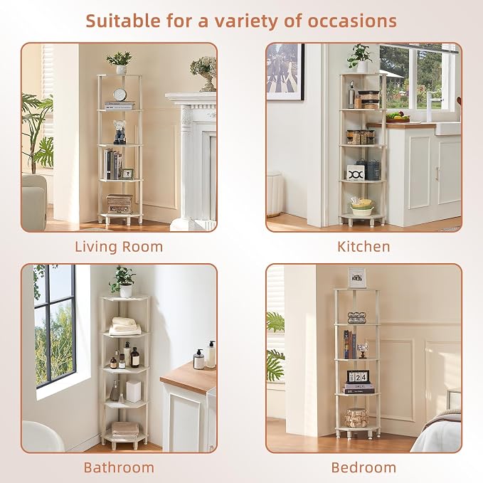 YUFAM 5-Tier Corner Shelf with Sturdy 5-Leg Base, Wooden Corner Bookshelf - Image 8