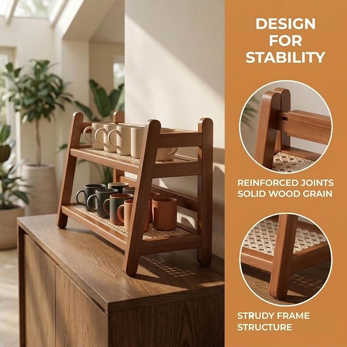Bamboo 2-Tier Coffee Station Organizer, 14.6"×6.7"×10.6" Countertop Organizer - Image 5