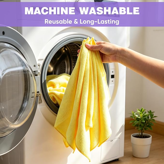 TEAWOO 10 PCS Yellow Microfiber Cleaning Cloths, Highly Absorbent Microfiber - Image 6