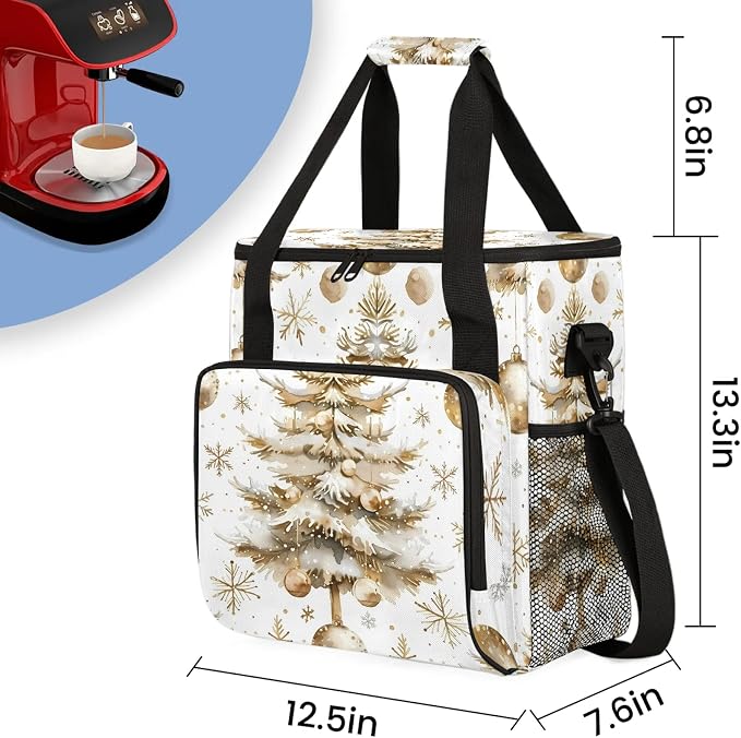 Gold Christmas Tree Coffee Maker Carring Bag, Large Insulated Storage Organizer - Image 2