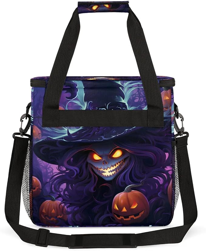 Halloween Witch Pumpkin Skull Coffee Maker Carring Bag, Large Insulated Storage - Image 5