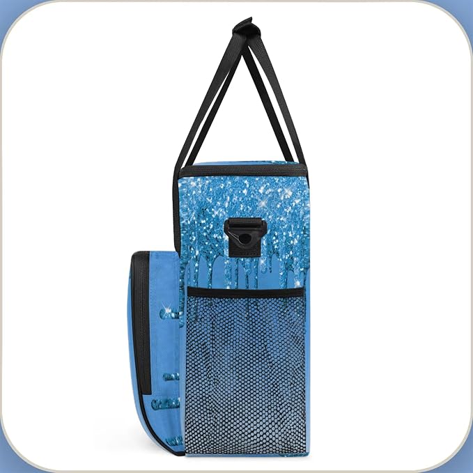 Diamond Blue Glitter Coffee Maker Carring Bag, Large Insulated Storage - Image 4