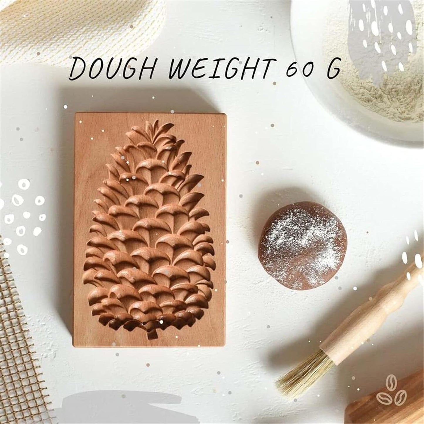 Wooden Cookie Biscuit Mold, 3D Baking Mold, Embossing Craft Decorating Baking Tool, Suitable for Halloween Thanksgiving Christmas Kitchen DIY (Pine Nuts 10 * 8 * 2)