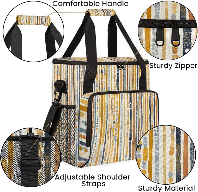 Boho Striped Travel Coffee Maker Carrying Bag Stripe Geometric Large Organizer - Image 6