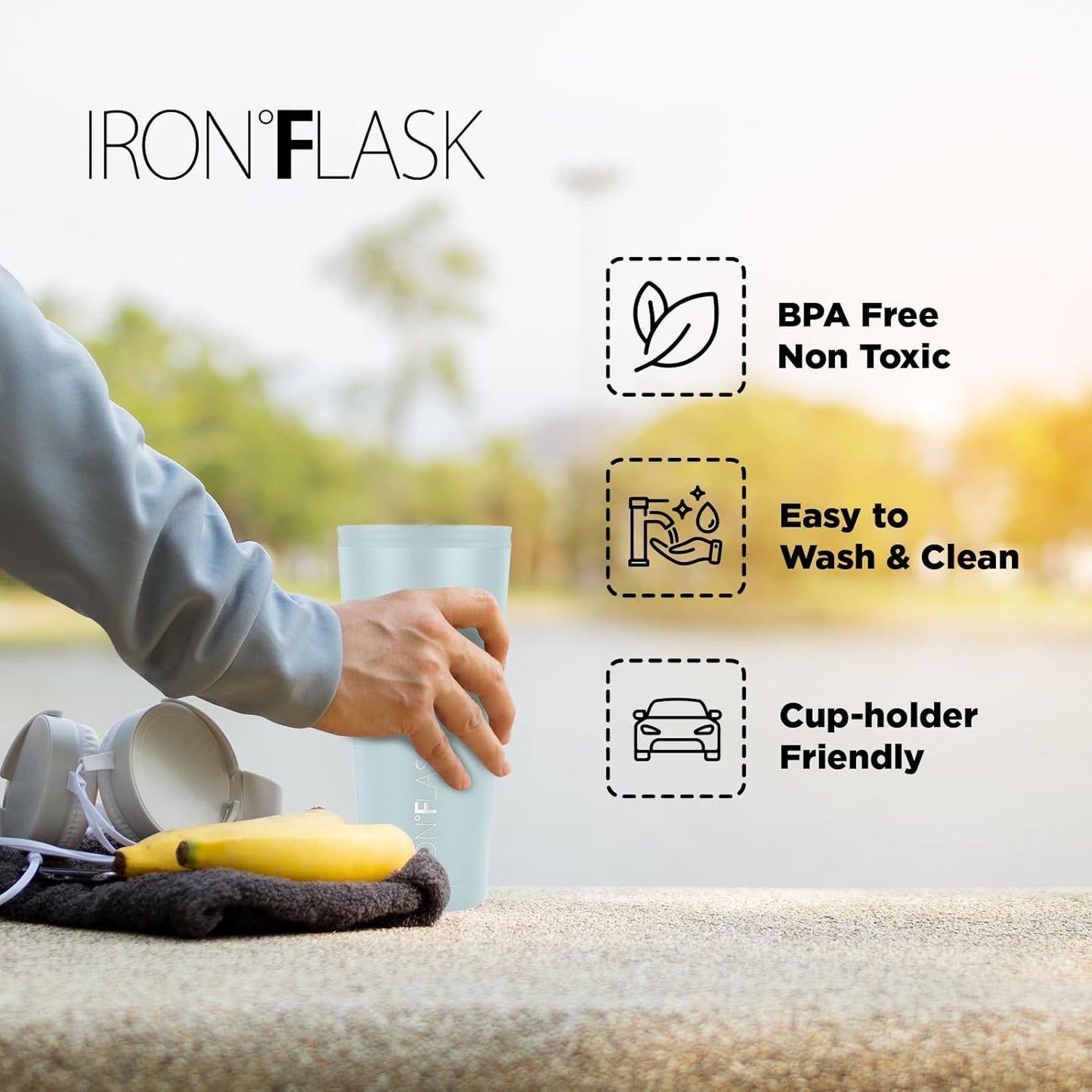 IRON °FLASK Classic Tumbler - Vacuum Insulated Stainless Steel Water Bottle, Double Walled, Drinking Cup, Insulated Travel Mug (Morning Mist, 32 oz Solid Lid)