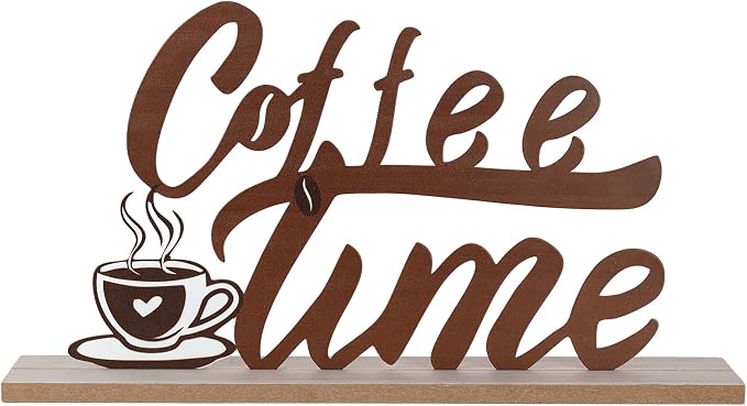 MEETYAMOR Coffee Bars Decor, Wood Metal Coffee Time Sign Decorations by MEETYAMOR