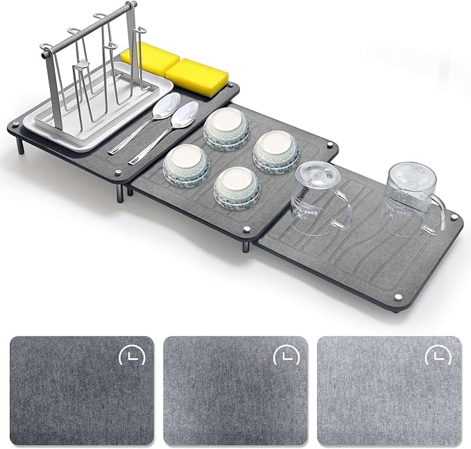3Pcs Nesting Stone Drying Mat for Kitchen Counter, Quick Drying Stone Dish by Unknown