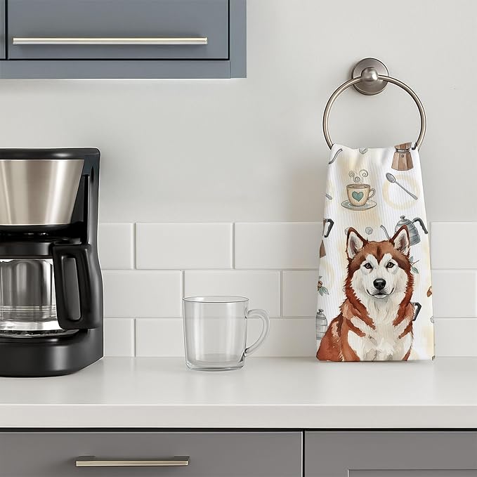 Caroline's Treasures Red and White Alaskan Malamute Coffee Bar Kitchen Towel - Image 3