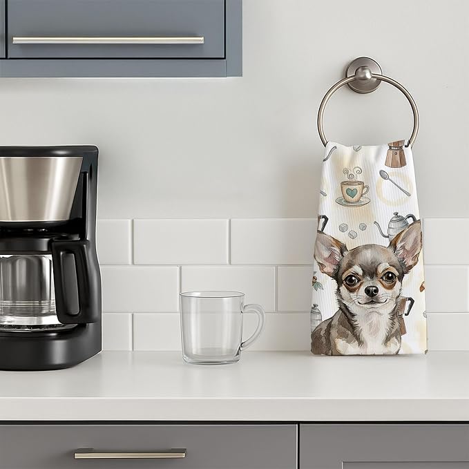 Caroline's Treasures Chihuahua Coffee Bar Kitchen Towel Velour Plush Front and - Image 3