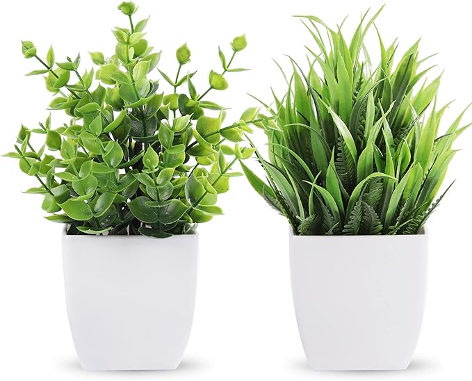 Der Rose 2 Pack Small Fake Plants Mini Artificial Potted Plants by DerRose