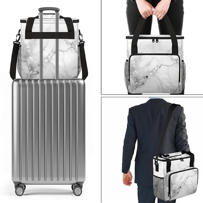 Marble Gray Coffee Maker Carring Bag, Large Insulated Storage Organizer Case - Image 7