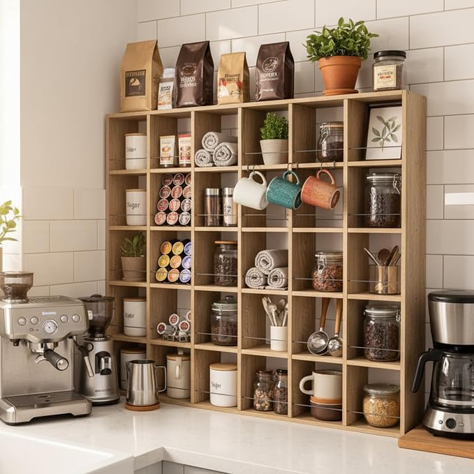 Kigley Oversize Coffee Mug Display Rack Wooden Shelves Rustic Shot Glass - Image 3