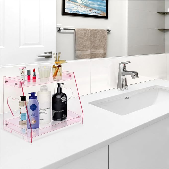 ROYALITA 2 Tier Pink Heart Bathroom Countertop Organizer Display Shelf - Image 6