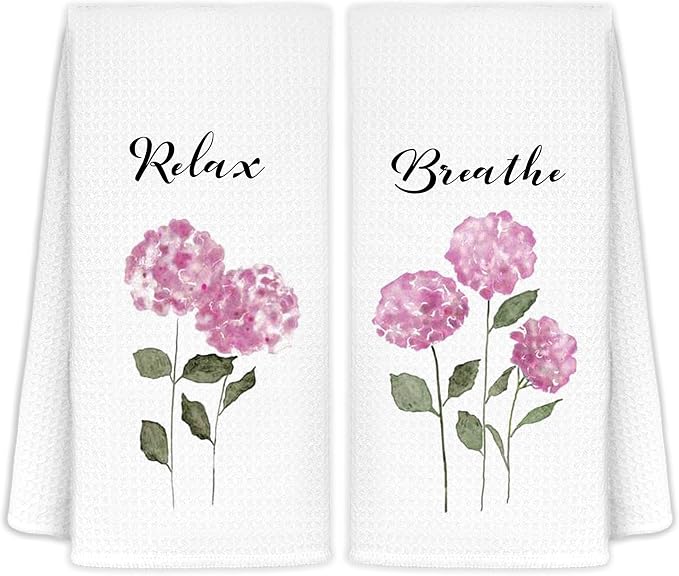 Pink Hydrangea Floral Hand Towels by LoveandHome