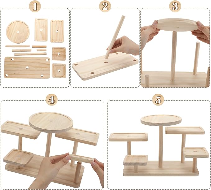 GlikCeil 5 Tiered Tray Stand Decor 5 Layer Wooden Cupcake Stand Rectangle - Image 4