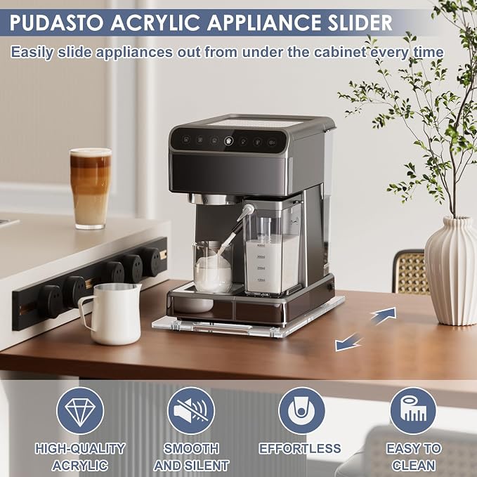 Sliding Tray for Coffee Maker, 9.8" x 14" Acrylic Appliance Sliders - Image 2