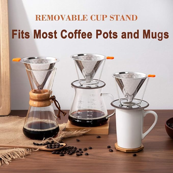 Pour Over Coffee Dripper, Stainless Steel Filter, Reusable Filter, Cone Dripper - Image 6