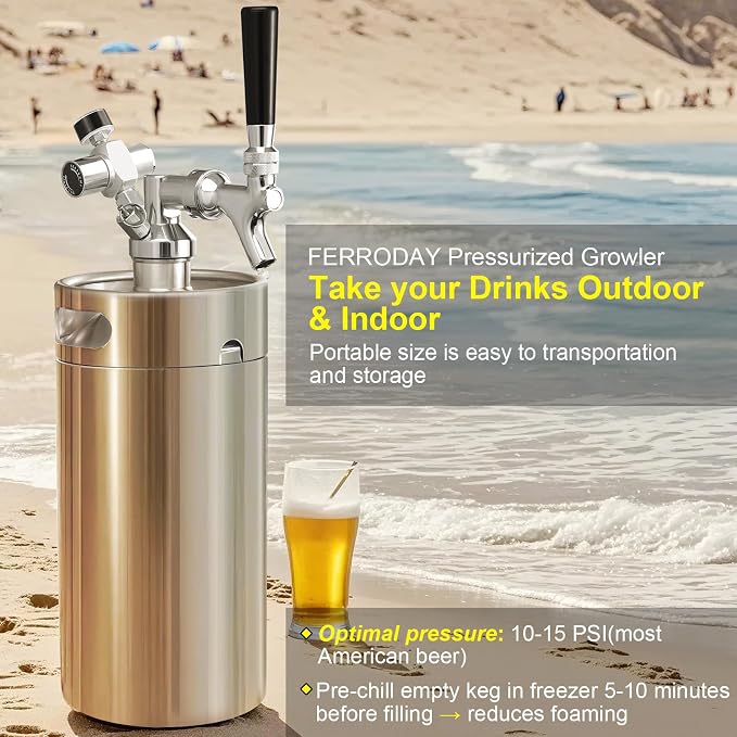 Ferroday Mini Keg Growler Tap System, 128Oz Mini Beer Growler, Stainless Steel - Image 6