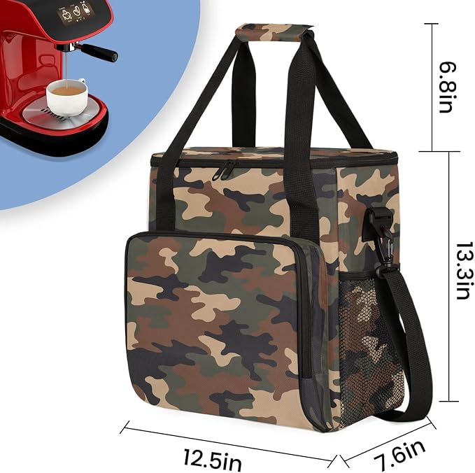 Brown Green Camo Coffee Maker Carring Bag, Large Insulated Storage Organizer - Image 2