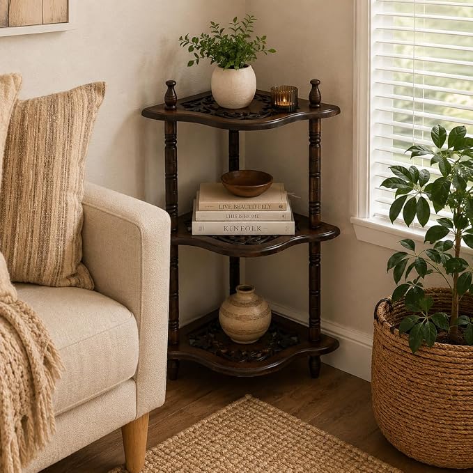 Corner Shelf - 3-Tier Space-Saving Corner Bookshelf Stand - Image 7