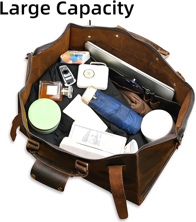 Canvas + Leather Travel Luggage Tote Duffle Gym Suitcase Weekender Overnight Bag - Image 6
