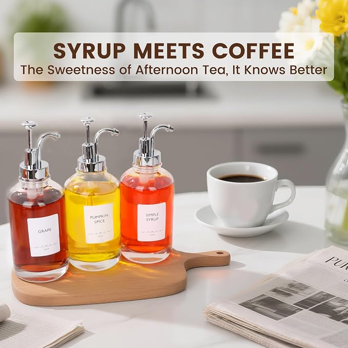 ​16.9oz Coffee Syrup Dispensers 4Pack- Glass Syrup Dispenser Kit - Image 2