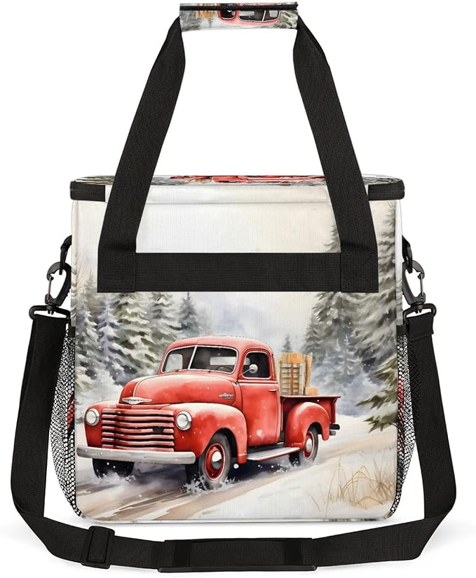 Red Truck Winter Forest Coffee Maker Carring Bag, Large Insulated Storage - Image 5