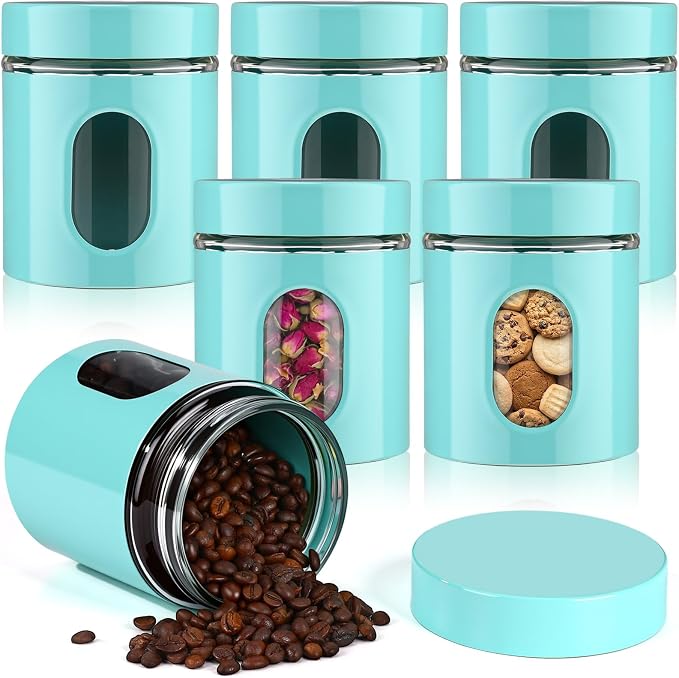 6 Pack Kitchen Canisters Set 20 oz Airtight Stainless Steel Canister Food by Patelai