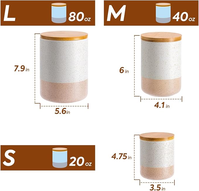 Yangbaga Canister Sets for Kitchen Counter, 20 OZ Large Ceramic Food Storage - Image 2