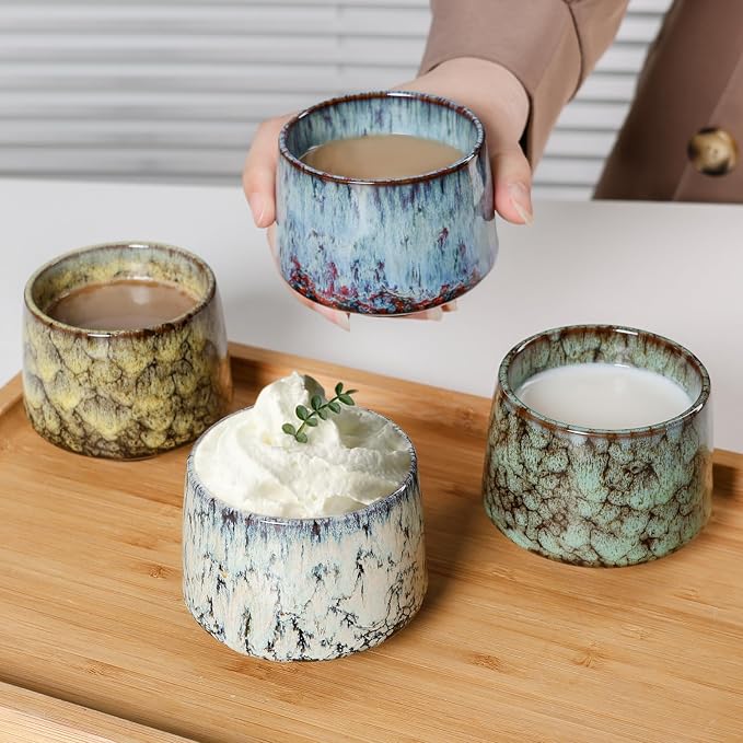 Ceramic Espresso Cups Set of 4, Espresso Coffee Mugs, Special Glazed Demitasse - Image 6